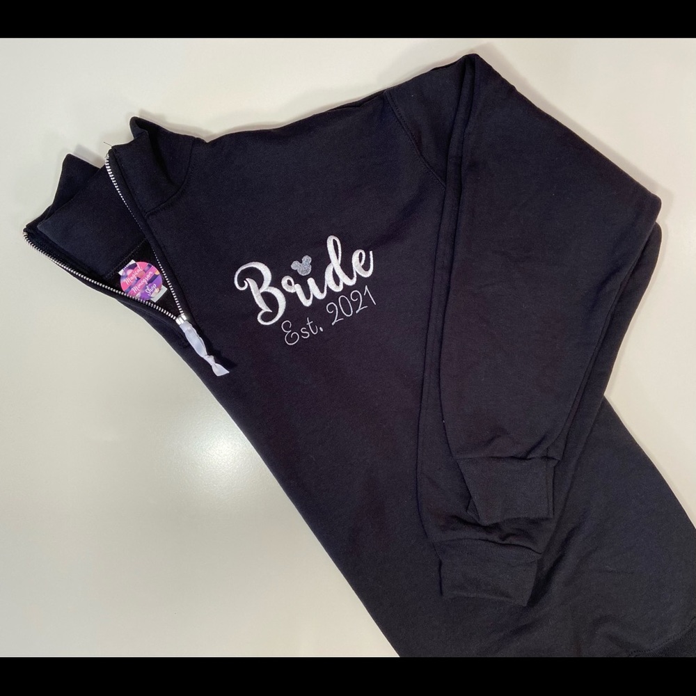Disney Bride Bridal 1/4 Zip Embroidered Sweatshirt